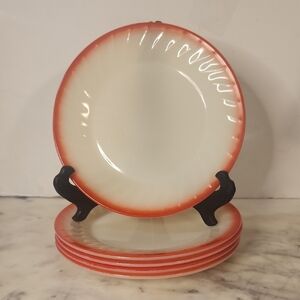 Vintage Anchor Hocking Fire King Red Swirl Salad Plate Set 5 RARE